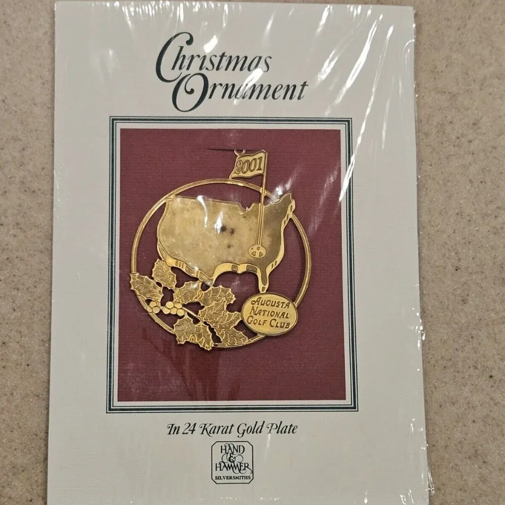 RARE 2001 MASTERS 24k TOURNAMENT AUGUSTA NATIONAL GOLF CLUB PGA HOLIDAY ORNAMENT
